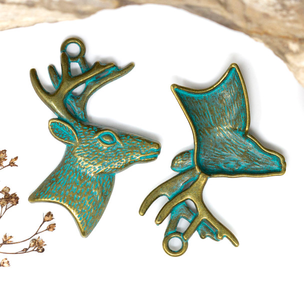 Patina Brass Plated Alloy 56x45mm Stag / Reindeer Pendant