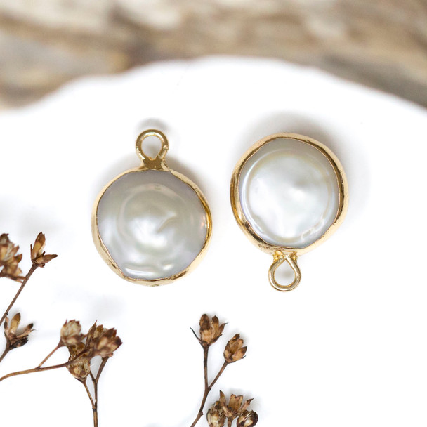 Gold Plated Freshwater Pearl Polished 12mm Baroque Charm
