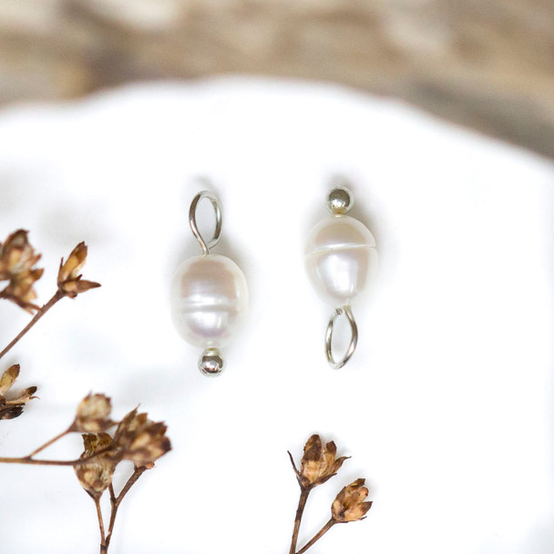 Silver Plated Freshwater Pearl Polished 4-6mm Rice Charm