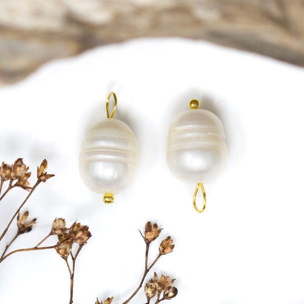 Gold Plated Freshwater Pearl Polished 10x15mm Potato Charm