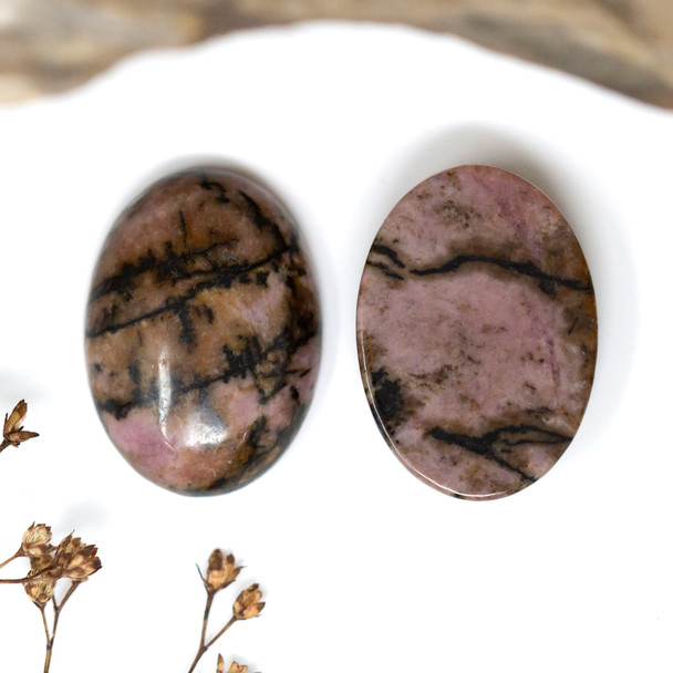 Black Veined Rhodonite Polished 18x25mm Oval Cabochon