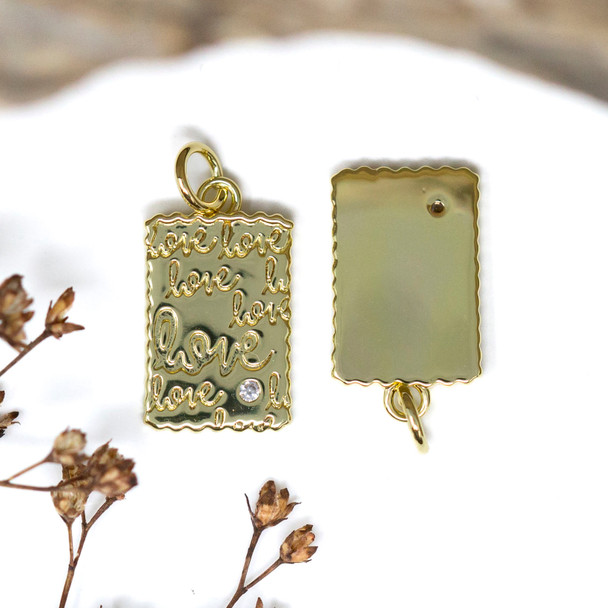 Gold Plated Micro Pave 10x17mm Love Rectangle Charm