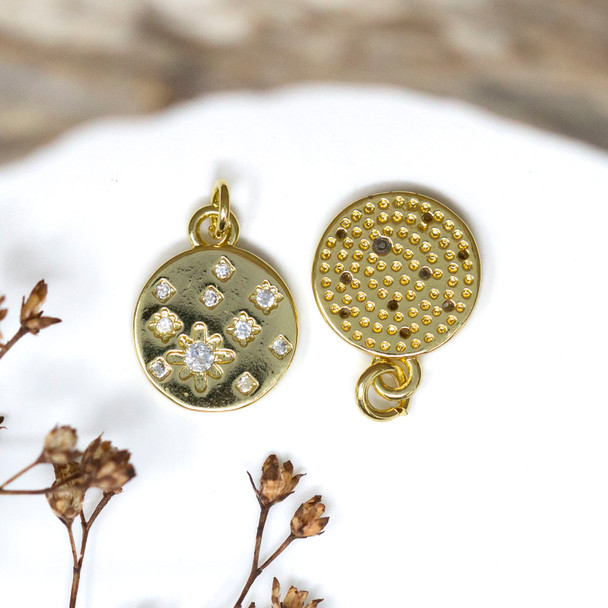 Gold Plated Micro Pave 11mm Stars Coin Charm