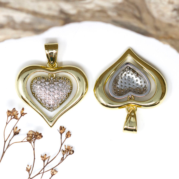 Gold and Silver Plated Micro Pave 30mm Heart Pendant