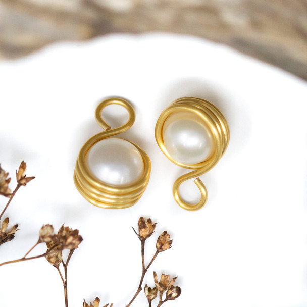 Gold Plated Polished 10mm Wire Wrapped Freshwater Potato Pearl Charm