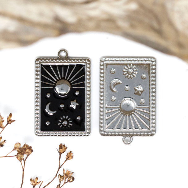 Stainless Steel Enamel 28x18mm Black Sky Tarot Charm