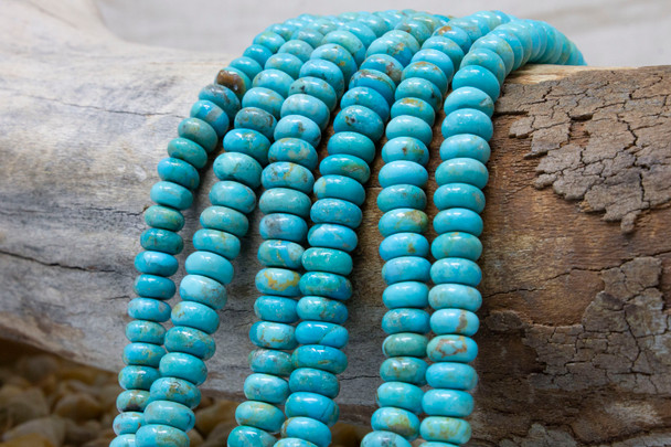 Kingman Turquoise Polished 8mm Rondelle - 9" Strand