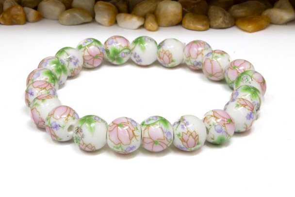 Ceramic Polished 10mm Round Pink Flower