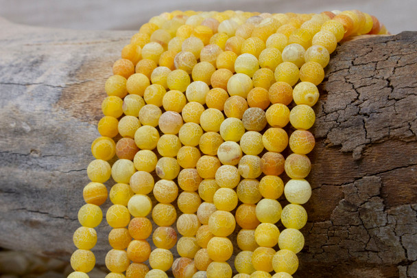 Cracked Agate Dyed Yellow Matte 6mm Round