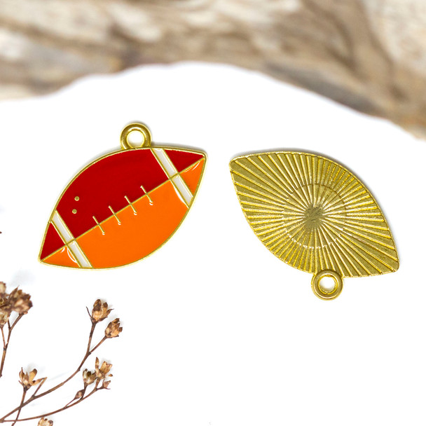 Gold Plated Enamel Alloy 21x25mm Football Charm