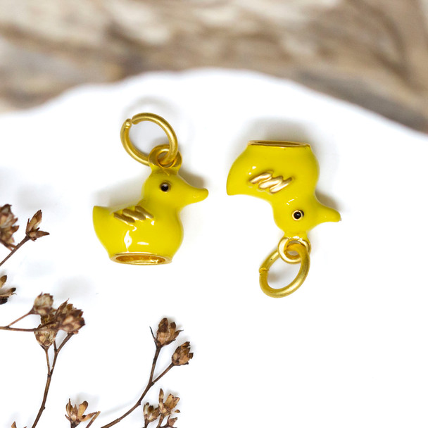 Gold Plated Enamel 13mm Yellow Duck Charm