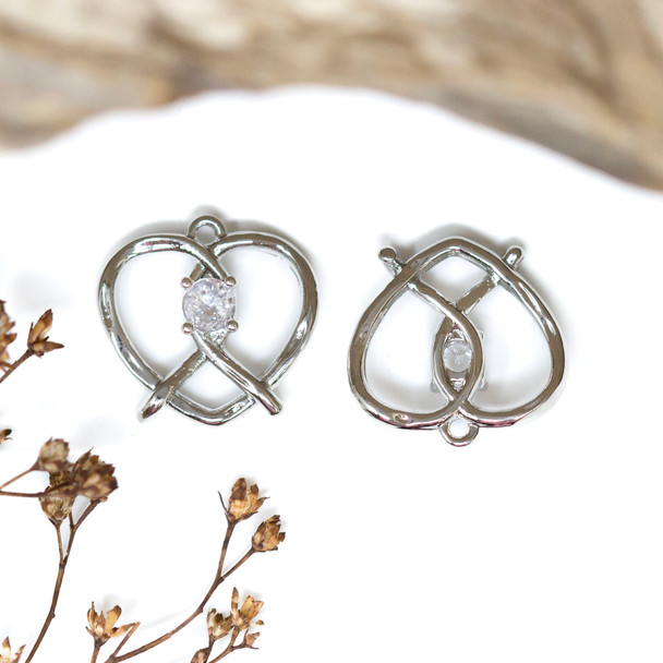 Silver Plated Micro Pave 16mm Pretzel Charm