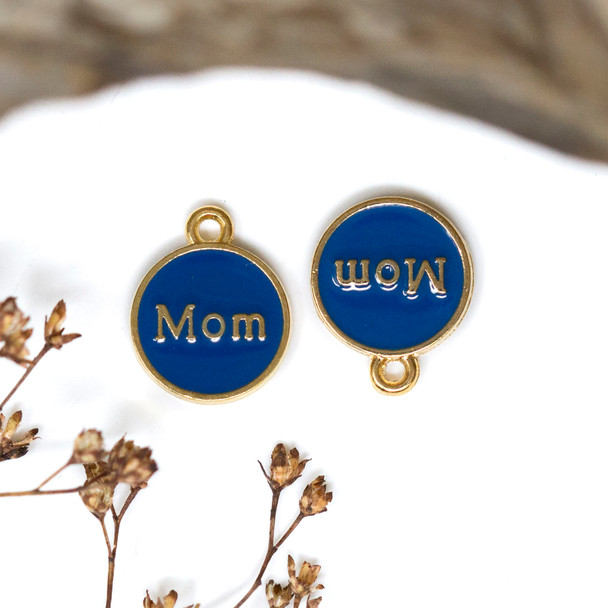 Gold Plated Enamel 12mm Double Sided Mom Coin Charm