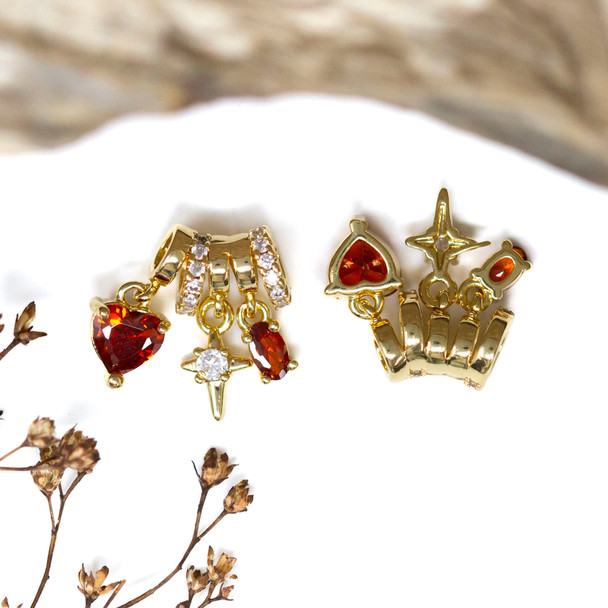 Gold Plated Micro Pave 16x14mm Orange Heart & Star Tube Bead