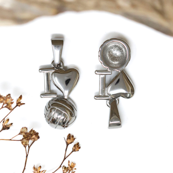 Stainless Steel 21x13mm I Love Volleyball Charm