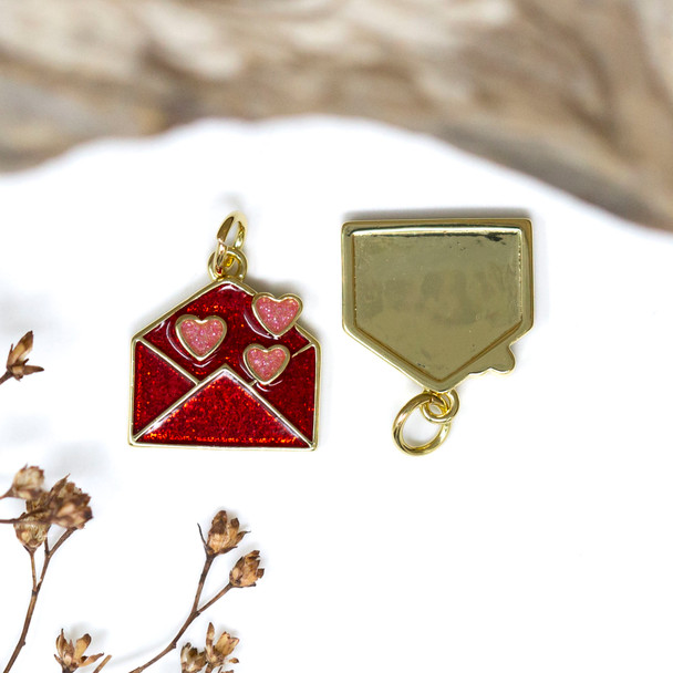 18K Gold Plated 15x14mm Enamel Love Letter Charm