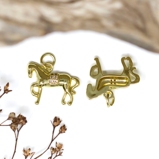 Gold Plated Micro Pave 14x17mm Horse Charm
