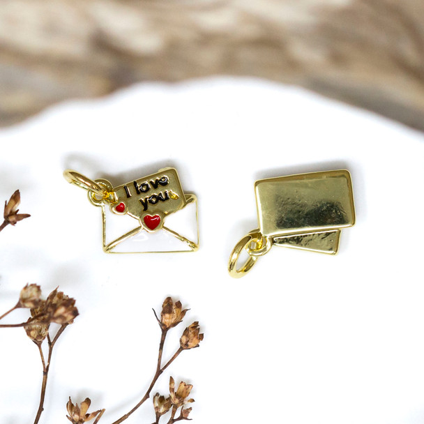 Gold Plated Enamel 10x9mm I Love You Letter Charm