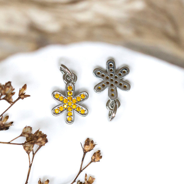 Silver Plated Micro Pave 9mm Tangerine Flower Charm
