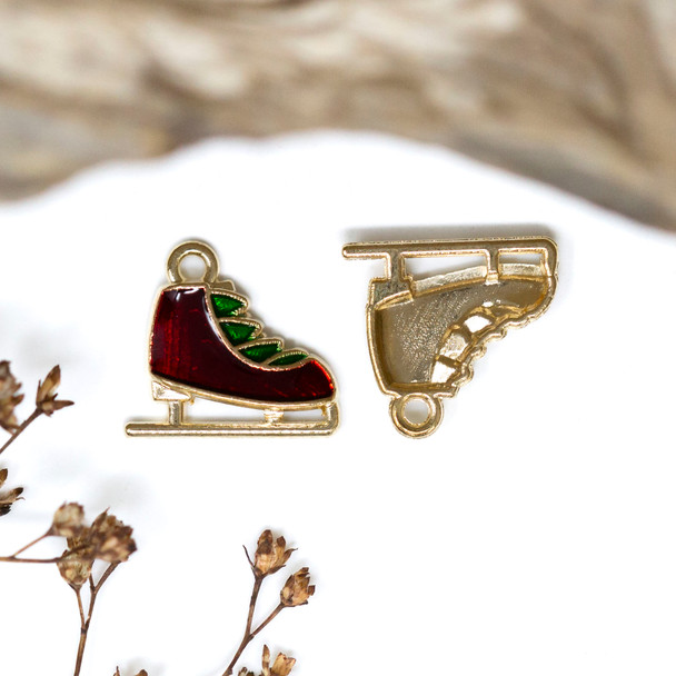 Gold Plated Enamel 15x14mm Ice Skates Charm