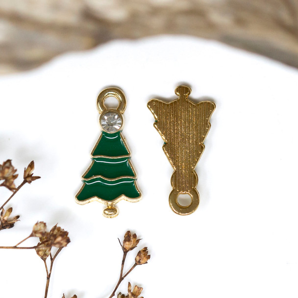 Gold Plated Micro Pave Enamel 22x16mm Xmas Tree Charm