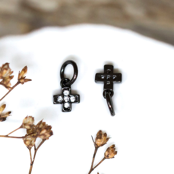 Black Plated Micro Pave 5mm Square Cross Charm