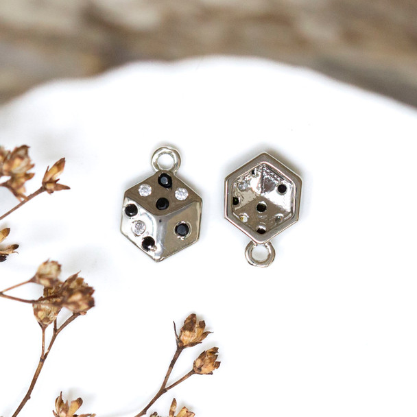 Silver Plated Micro Pave 7mm Dice Charm