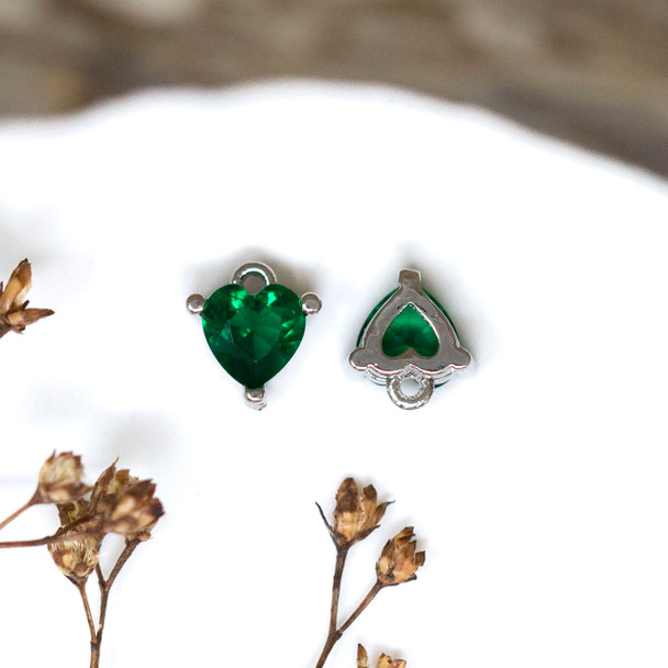 Silver Plated 6.5mm Emerald CZ Heart Charm