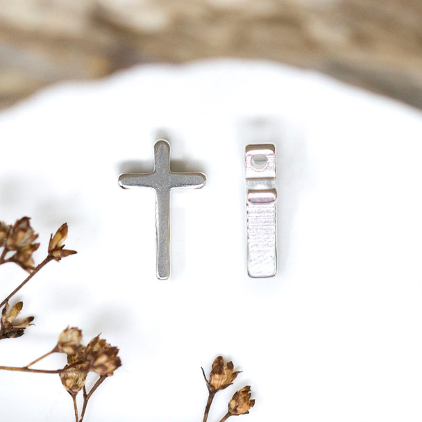 Silver Plated 8x13mm Top Hole Cross Bead