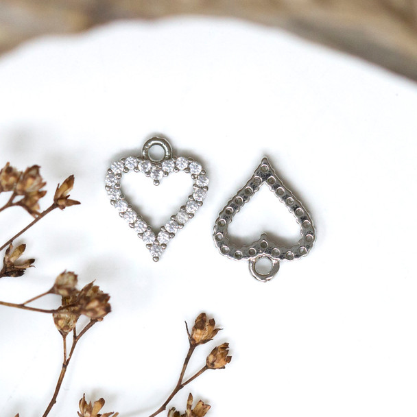 Silver Plated Micro Pave 10x12mm Heart Charm