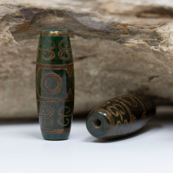 Tibetan Style Agate Polished 14x39mm Rice Bead