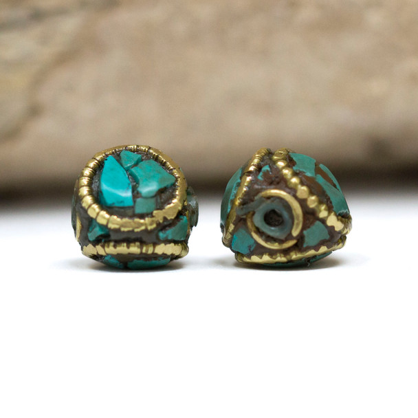 Turquoise Brass Inlaid 10mm Faceted Round Bead