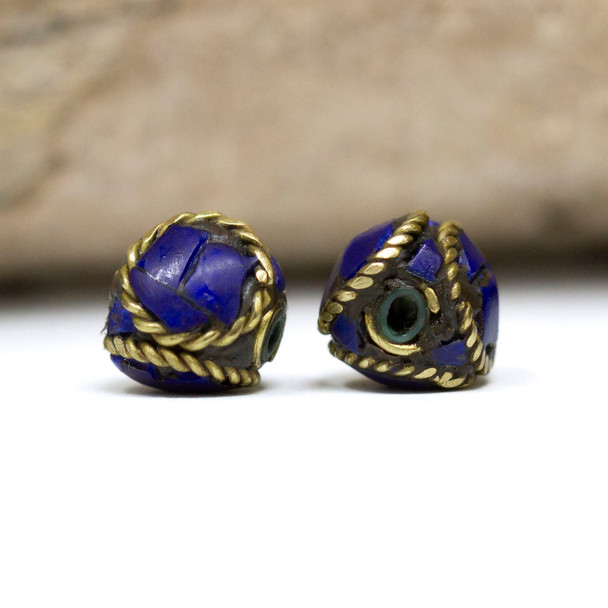 Lapis Brass Inlaid 10mm Tube Bead