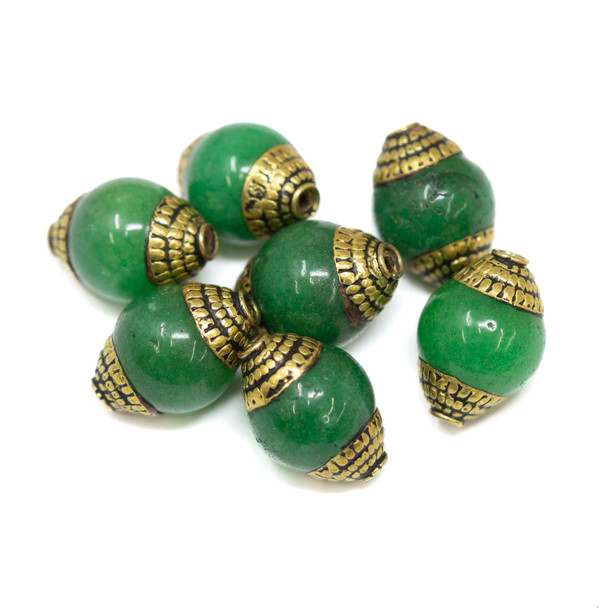 Green Onyx 10x14mm Polished with Gold Tibetan Cap