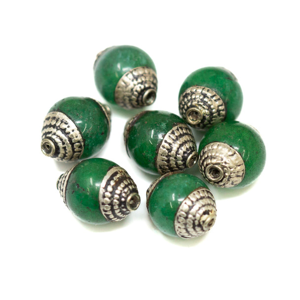Green Onyx 10x14mm Polished with Silver Tibetan Cap
