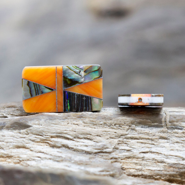 Spiny Oyster & Abalone Inlay Polished 20x12mm Double Sided Rectangle Bead