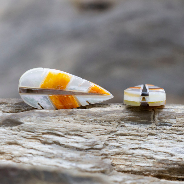 Inlaid Shell and Spiny Oyster 10x23mm Double Sided Leaf