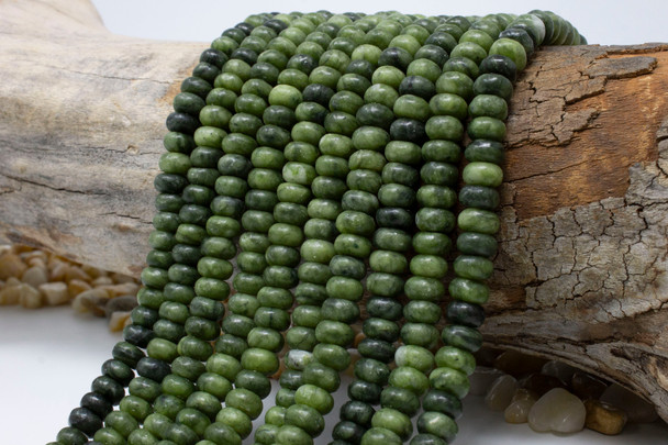 Jade Polished 5x8mm Smooth Rondelle - Dyed Dark Olive