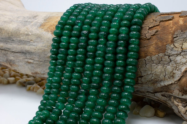 Jade Polished 5x8mm Smooth Rondelle - Dyed Emerald Green