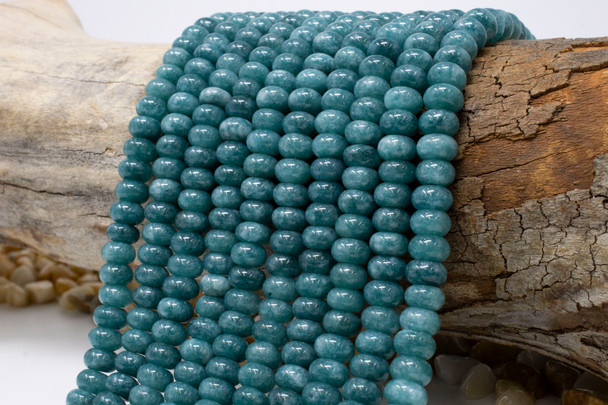 Jade Polished 5x8mm Smooth Rondelle - Dyed Eucalyptus