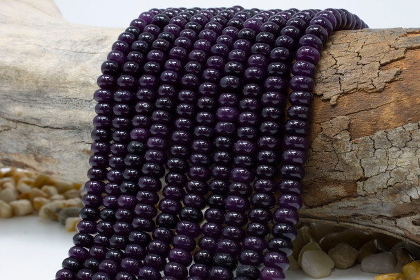 Jade Polished 5x8mm Smooth Rondelle - Dyed Maroon