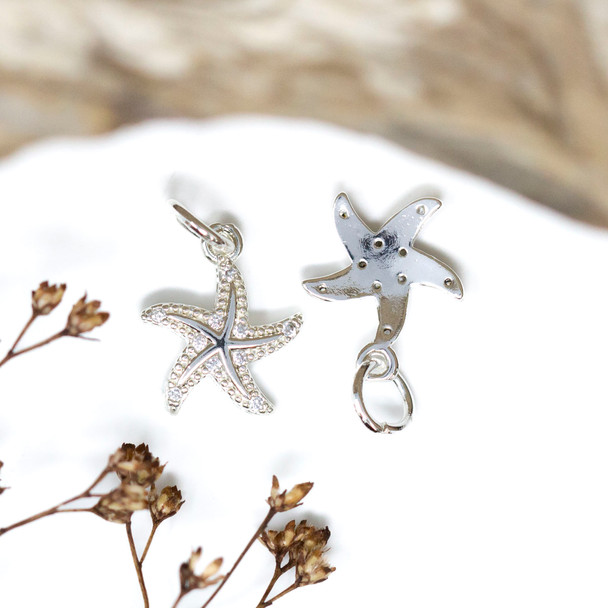 Silver Plated Micro Pave 14x12mm Starfish Charm
