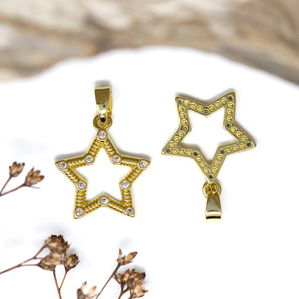 Gold Plated Micro Pave 14x15mm Open Star Charm