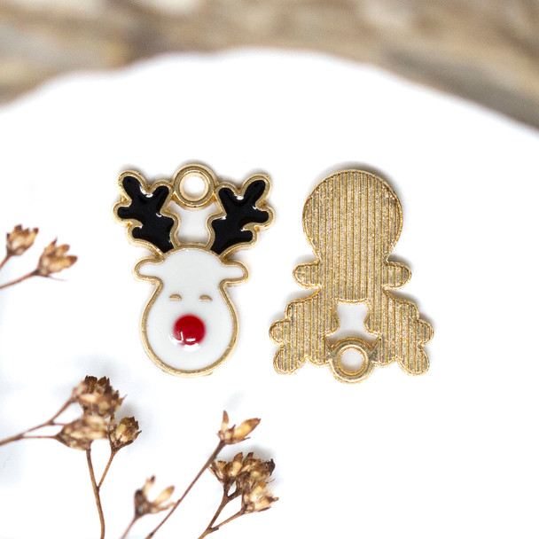 Enamel 16.5x12.5mm White Raindeer Face Charm