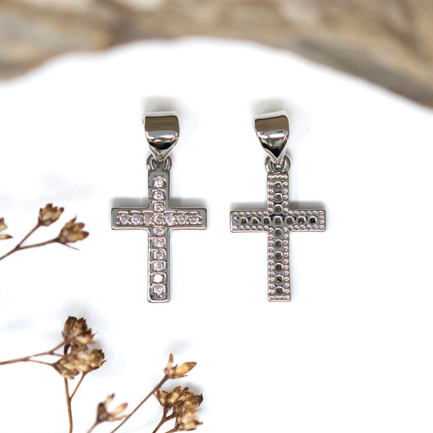 Silver Plated Micro Pave 17x10mm Cross Charm
