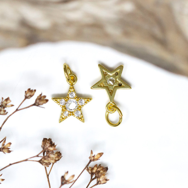 Gold Plated Micro Pave 9mm Pentagram Star Charm