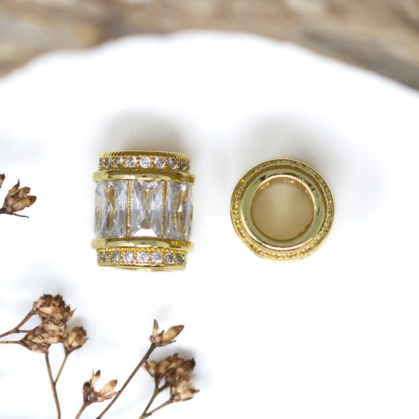 Gold Plated Micro Pave 11.5x10mm Baguette Bead