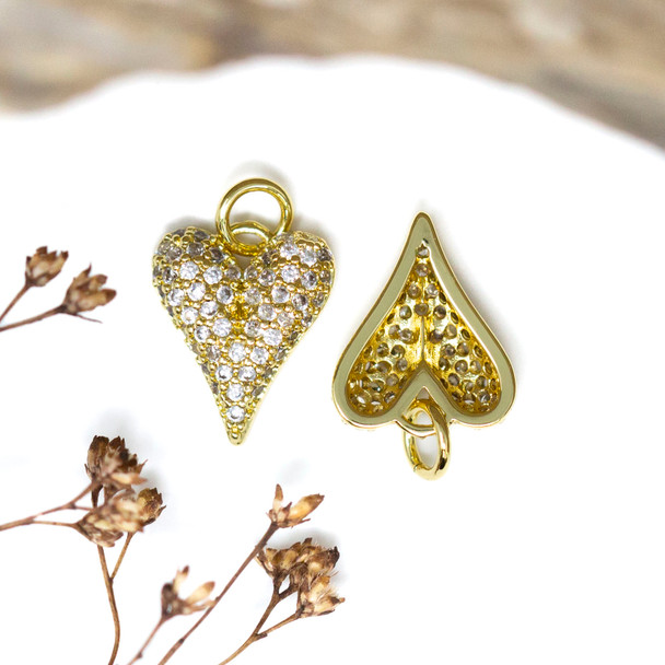 Gold Plated Micro Pave 14x12mm Puffy Heart Charm