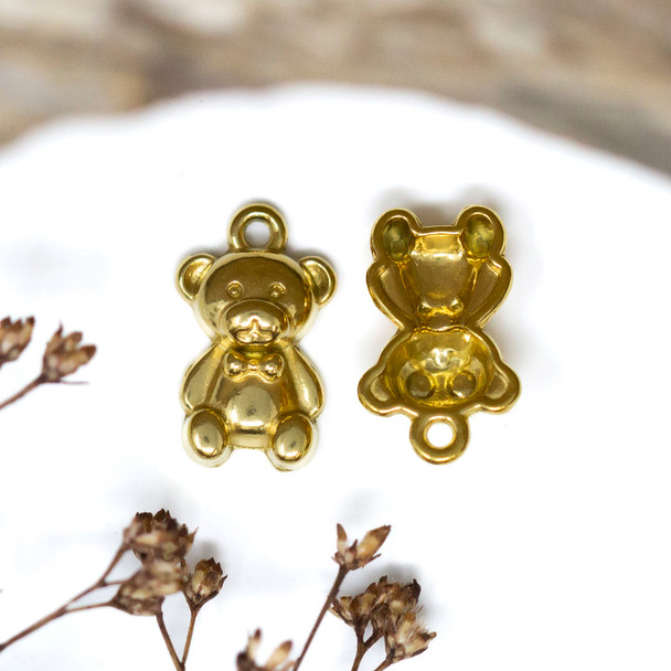Gold Plated Stainless Steel 15x9mm Teddy Bear Charm