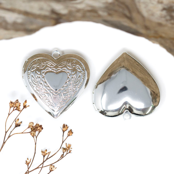 Silver Plated 28mm Heart Locket Charm